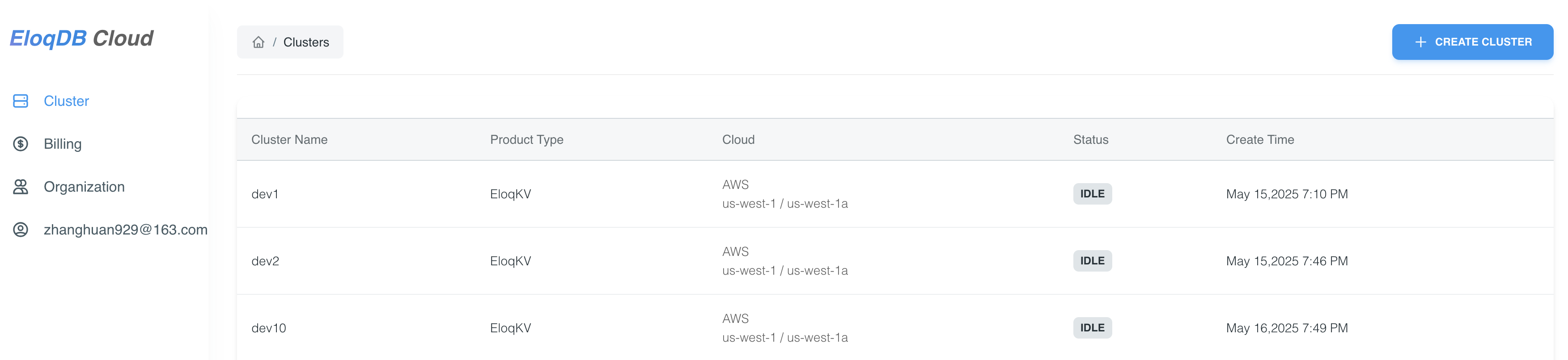 Cluster List View
